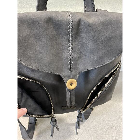 Wallflower Mini Gray Faux leather Backpack With Adjustable Strap’s Front Pockets - Picture 4 of 11